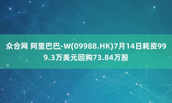 众合网 阿里巴巴-W(09988.HK)7月14日耗资999.3万美元回购73.84万股